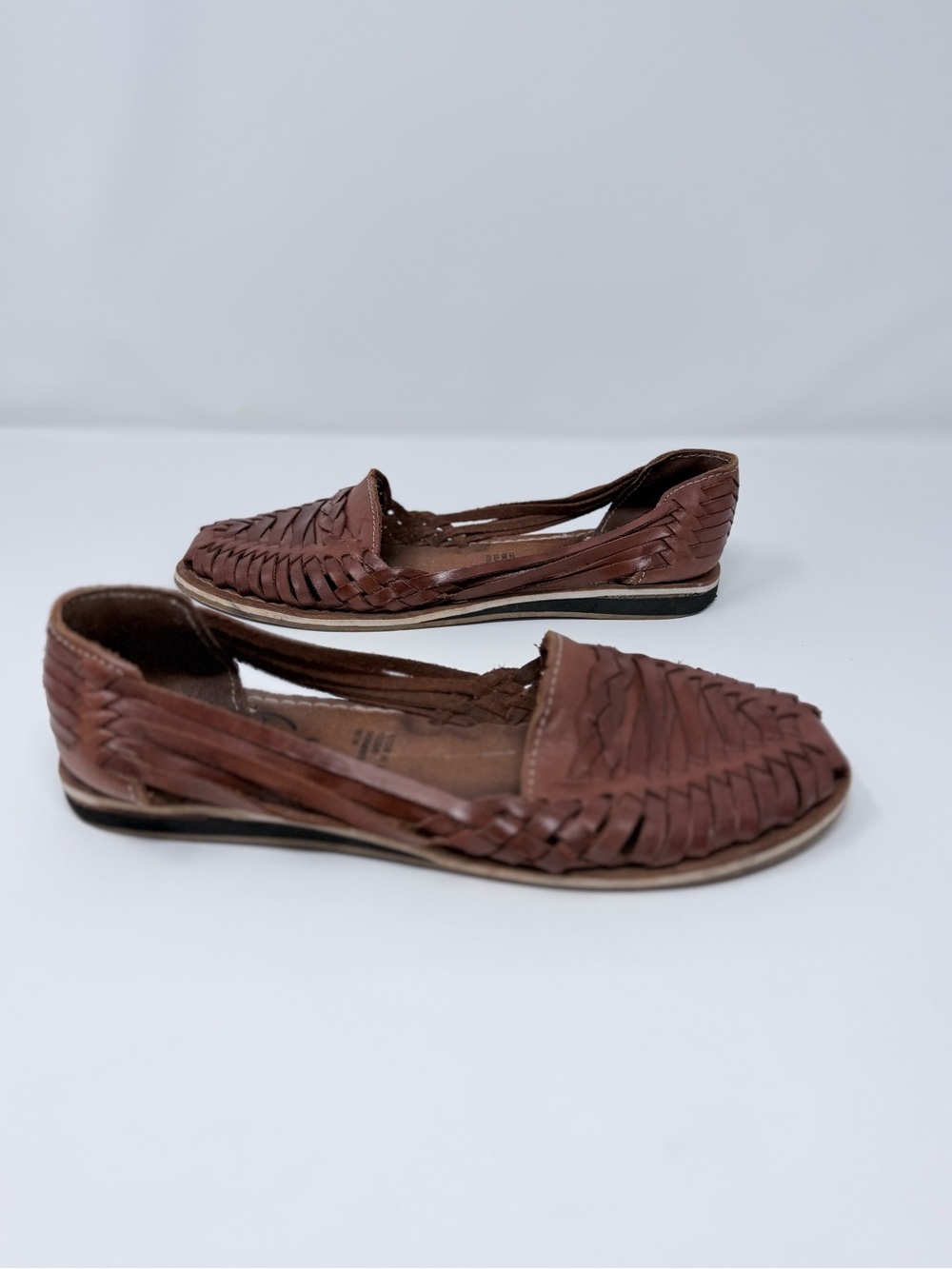 Huaraches Artesanales Brown Woven Leather Handmade Mexico Marked Size 5